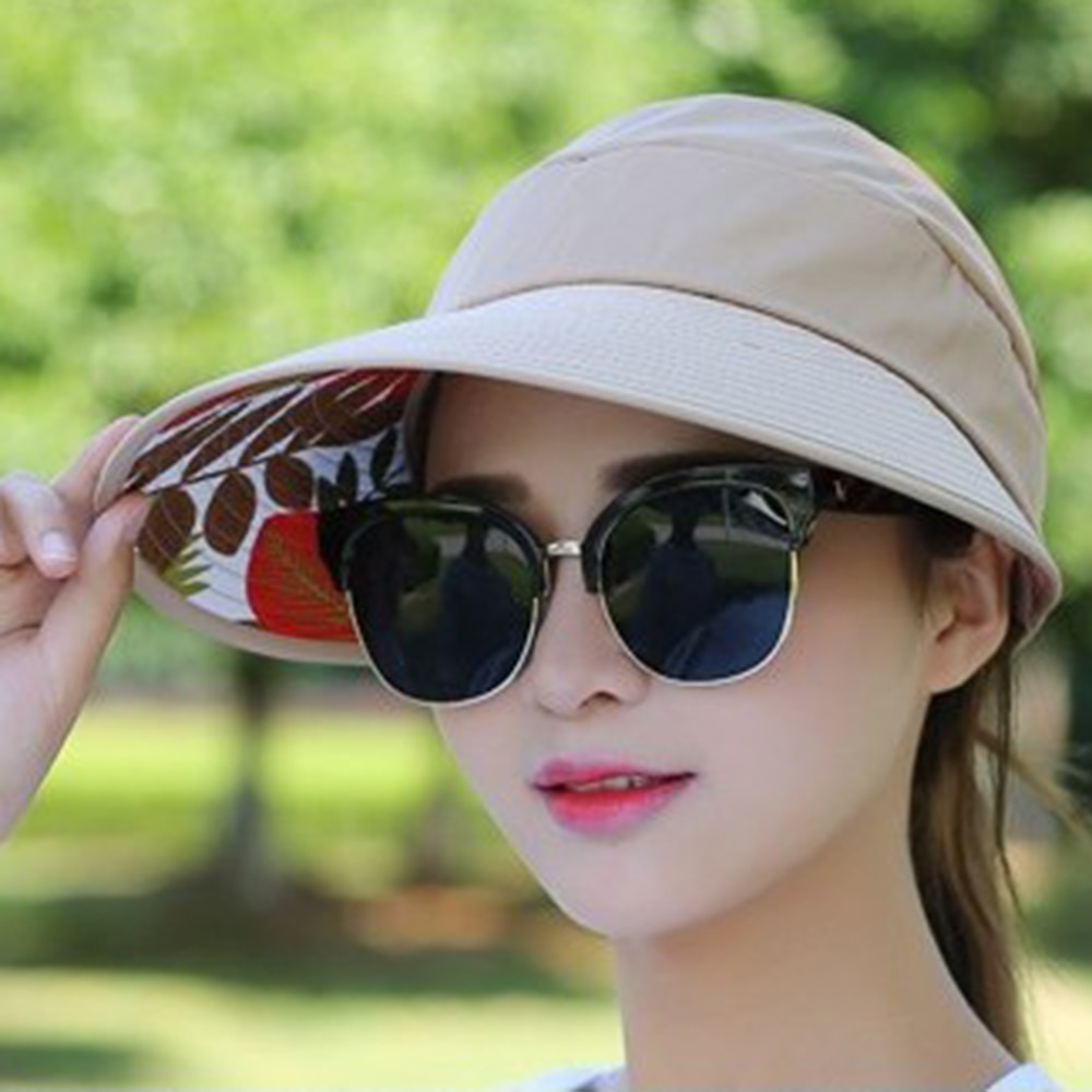 여자 스포츠 빈 탑 모자 Foldable 진주 태양 모자 레이디 와이드 브림 비치 SunCap 안티 UV 여성 캐주얼 야외 하이킹 포니 테일 모자
